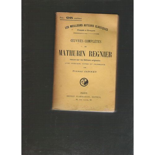 Oeuvres Compltes De Mathurin Regnier   de Jannet Pierre