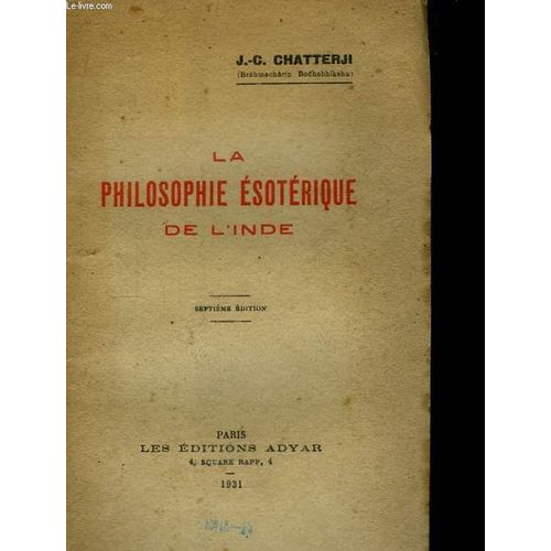 La Philosophie sotrique De L'inde   de Chatterji, J.-C.  Format Broch 