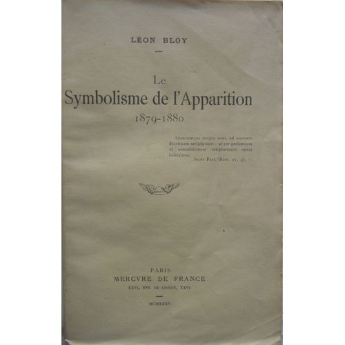 Le Symbolisme De L'apparition   de BLOY, Lon 