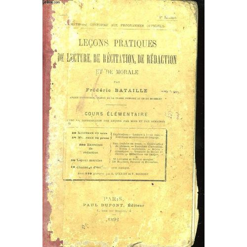 Leons Pratiques De Lecture, De Rcitation, De Rdaction Et De Morale. Cours lmentaire   de frdric bataille