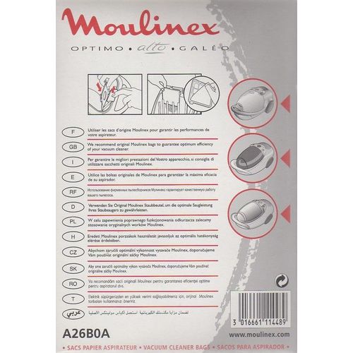 Lot de 6 sacs aspirateur MOULINEX  + 1 filtre pour APTIMO, ALTO, GALEO