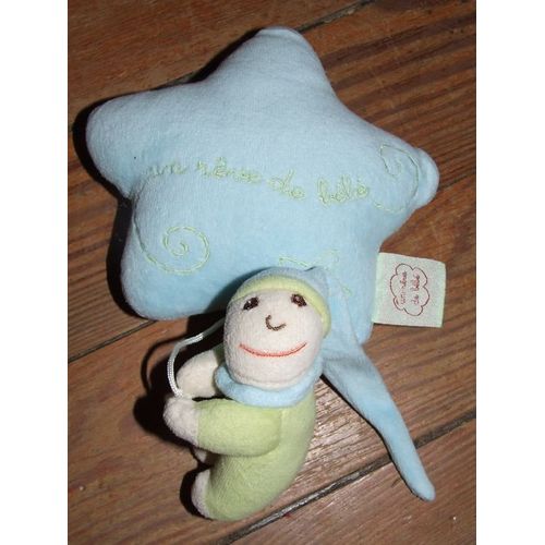 Lutin musical étoile cmp un rêve de bébé doudou peluche bleu vert Rakuten