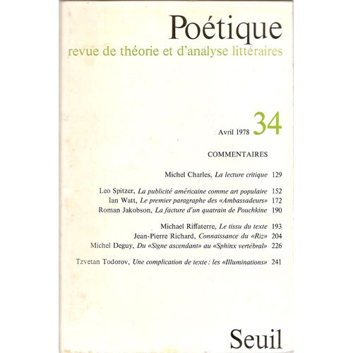Potique N 34 - Commentaires   de Seuil  Format Beau livre 