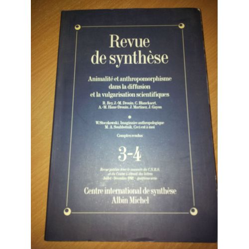 Revue De Synthese - Animalite Et Anthropomorphisme   de Collectif null  Format Broch 