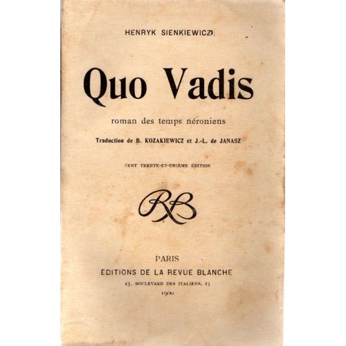Quo Vadis. Roman Des Temps Nroniens.   de henryk sienkiewicz