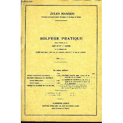 Solfege Pratique Pour L'etude De La Cle D'ut 1ere Ligne   de HANSEN JULES  Format Broch 