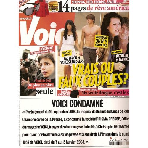 Voici  N 001095 : Zac Efron, Vanessa Hudgens, High School Musical, Nathalie (Secret Story) Rachida Dati, Pamela Anderson (Interview) Lydia Hearst, Flavie Flament, Raphal, Jennifer Hudson
