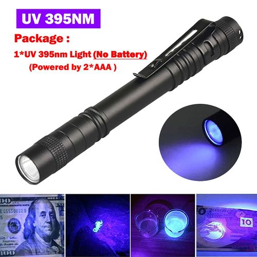 A-395nm No Battery Mini lampe de poche UV aste par USB, lampe noire ultraviolette, tapis violet, dtecteur d'urine pour animaux de compagnie, attraper le scorpion, 365nm, 395NM 