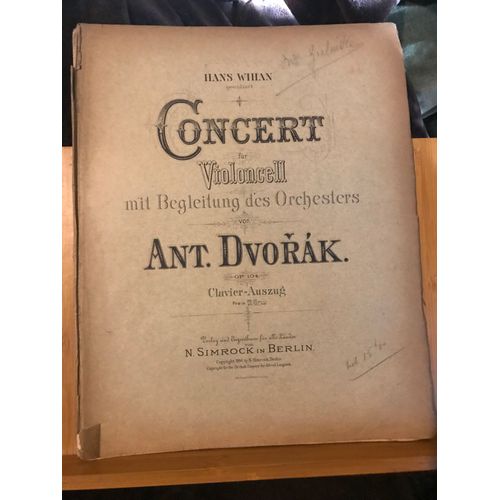 A. Dvorak Concerto Pour Violoncelle Partition 2e dition Originale Simrock 1896