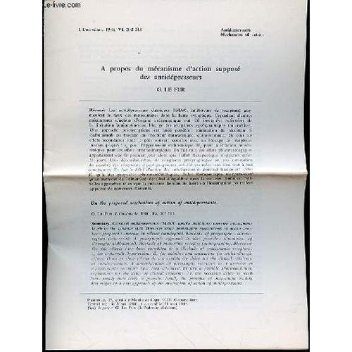 A Propos Du Mecanisme D'action Suppose Des Antidepresseurs - L'encephale, 1980, Vi, 303-313 / Antidepressants Mechanism Of Action.   de LE FUR G.