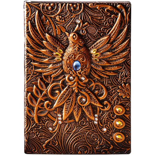 A5 Carnet Lign Couverture Rigide, Ancien Intime Vintage Cuir Notebook Lined Ruled Cahier De Voyage Calepin Bloc Notes Fait Main, Beau Cadeau Homme Femme Ado 3d Phnix1 Magique Cuivre