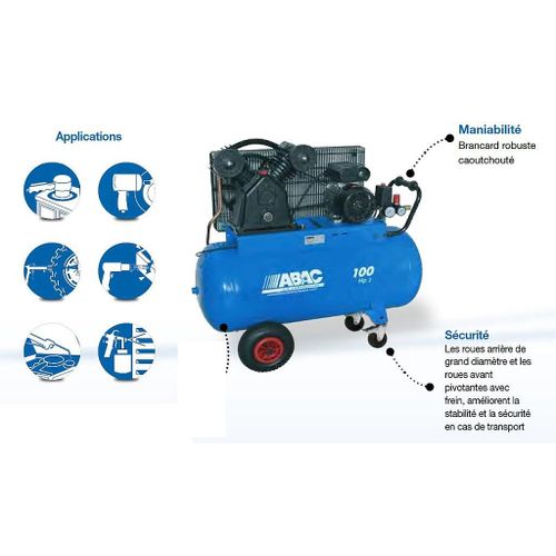 Abac - Compresseur Bi-Cylindre En V- 3cv 100 Litres 19,8 M3/H 9bar - Vcf2/100 Cm3 Abac