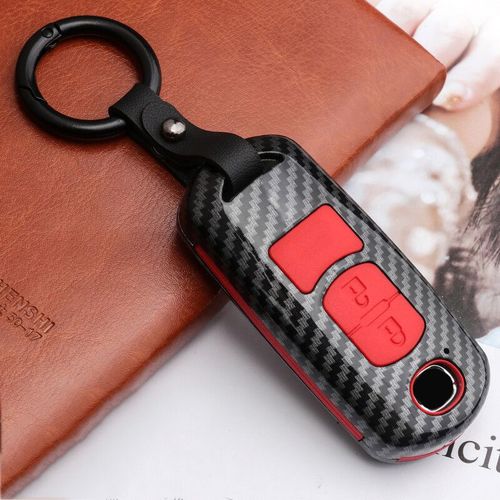 Abs + Silicone Car Key Case Cover Pour Mazda 2 3 6 Axela Atenza Cx-5 Cx5 Cx-3 Cx3 Cx-7 Cx-9 2014-2019 Avec Chane Continent - Type A-Carbon Red