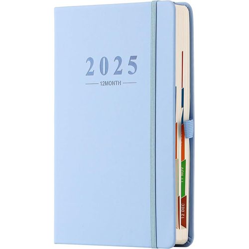 Acadmique 2025 Journalier 2025 Format A5 Avec Onglets Mensuels Colors,Poche Intrieure,Porte-Stylo Bleu Format A5