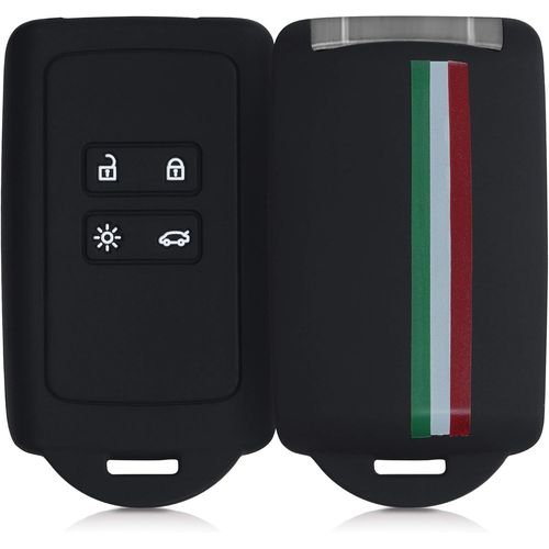 Accessoire Cl De Voiture Compatible Avec Renault Smart Key 4-Bouton (Keyless Go Uniquement)-Coque En Silicone Souple Avec Embout Porte-Cl-Italie Vert-Rouge-Noir