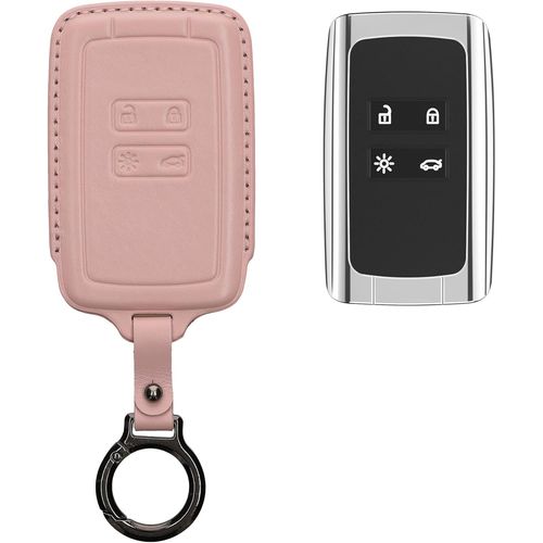 Accessoire Clef De Voiture Compatible Avec Renault Smart Key 4-Bouton (Keyless Go Uniquement) Coque-Coque Cl De Voiture En Cuir Vritable Avec Porte-Cls-Rose Ancien