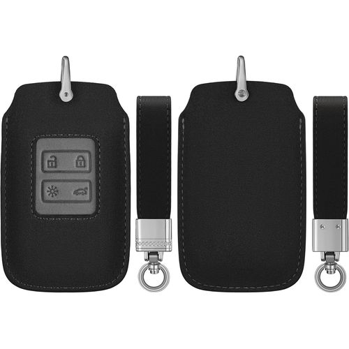 Accessoire Clef De Voiture Compatible Avec Renault Smart Key 4-Bouton (Keyless Go Uniquement)-Coque De Cl De Voiture En Simili Cuir Et Simili Daim-Noir-Gris.[Y981]