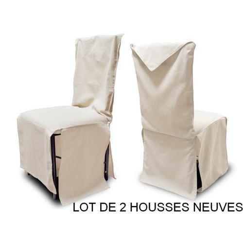 Accessoire Decoration : Lot De 2 Housse De Chaise - Finition Pointe - Lin Ecru Naturel - Neuf