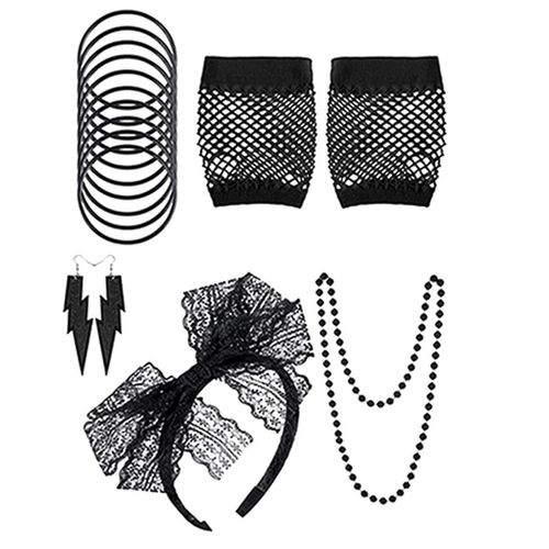 Accessoires De Costume De Dguisement Des Annes 80 Pour Femmes-Retro Ensemble Avec Bandeau En Dentelle, Boucles DOreilles, Gants, Collier, Bracelet