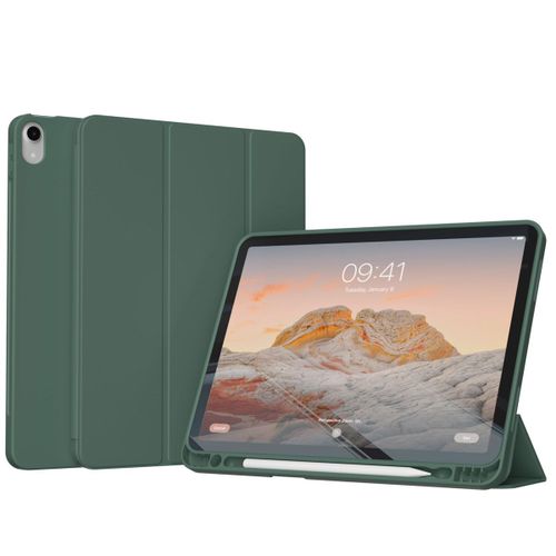 Accezz tui De Tlphone Portefeuille Smart Silicone Ipad Air 11 Pouces (2024) M2 / Air 5 (2022) / Ipad Air 4 (2020) Vert Fonc