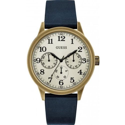 Achetez Cette Belle Montre Guess Avec Un Acier Inoxydable En Acier Inoxydable Oeb 46mm, Un Silicone En Cuir Vritable Bleu Et Une