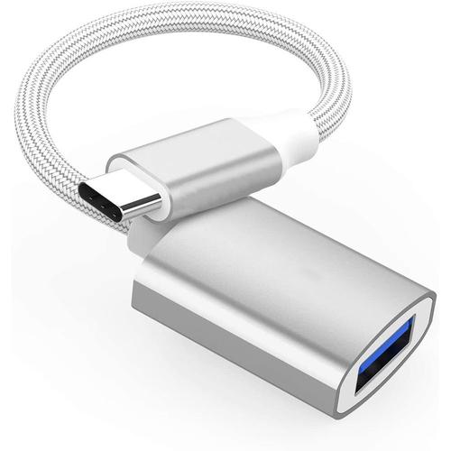 Adaptateur Cable USB vers Type-C, Nylon et Aluminium Blanc