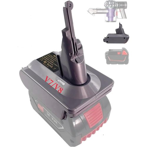 Adaptateur De Batterie Amlior Pour Aspirateur Dyson V7 + V8, Adaptateur Pour Batterie Au Lithium Bosch Gba 18 V, Convertit En Aspirateurs Dyson V7 V8 Animal Absolute Stick[Remplace3720]