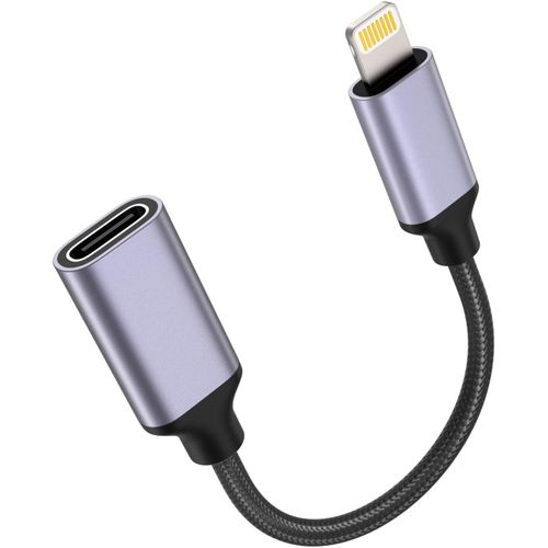 Adaptateur de Cble USB C vers Lightning, 4 Pouces 27 W PD Charge Rapide Compatible avec iPhone/iPad/iPod/AirPods, Prend en Charge le Transfert de Donnes, Lot de 1