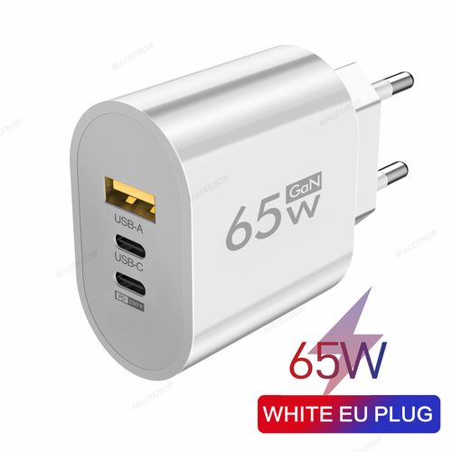 Adaptateur De Charge Rapide Usb Type C,Chargeur De Tlphone Mural Portable,65w Pd,Charge Rapide 3.0,Iphone 14 Pro,Xiaomi,Samsung - Type Eu White