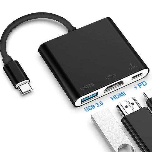 Adaptateur de charge USB Type-C vers HDMI + USB 3.0 + Type-C/F - 1080p, alliage d'aluminium, transfert de donnes haut dbit
