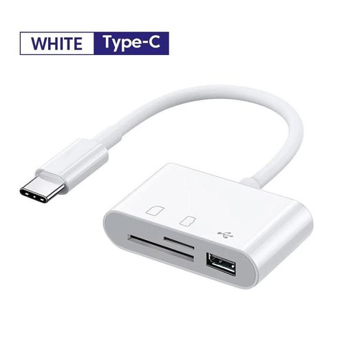 Adaptateur de lecteur de carte 3 en 1, lecteur de carte mmoire de Type C vers SD TF, convertisseur USB Type C OTG pour tablette de tlphone Huawei Samsung Xiomi-Blanc