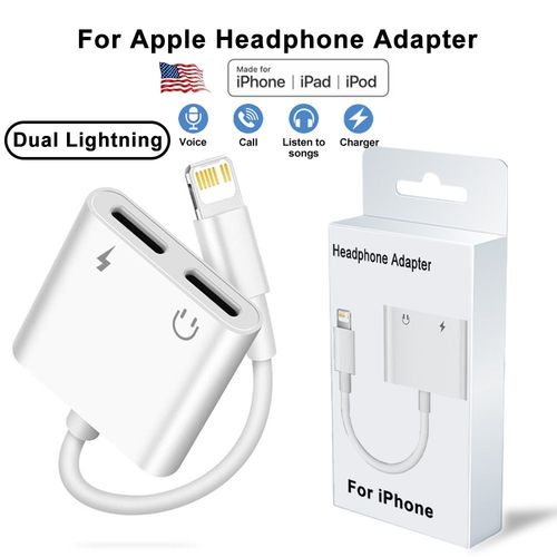 Adaptateur De Prise Casque Apple Lightning Vers 3.5mm,Chargeur 2 En 1 Et Sparateur Audio Aux Pour Iphone 14 13 12 11 Xs 8 7 - Type 2 In 1 L To L