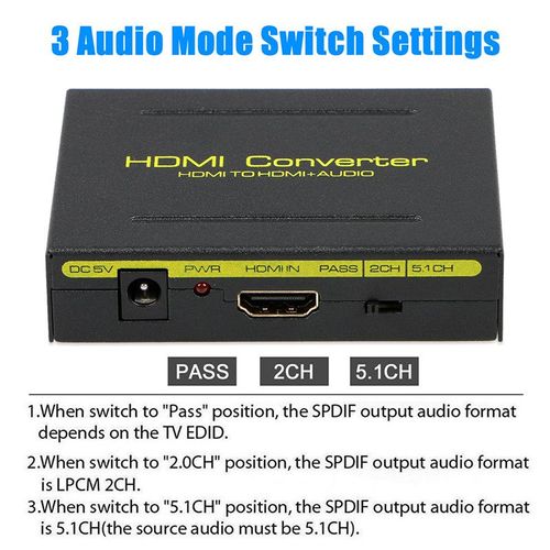 Adaptateur de rpartiteur Audio 1080P AC, convertisseur extracteur optique + SPDIF + RCA L/R compatible HDMI, 1 ensemble noir