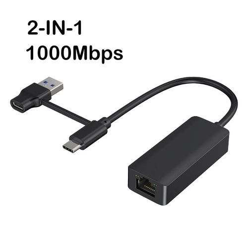 Adaptateur Ethernet USB Type C,1000Mbps,USB 3.0,RJ45,Carte Rseau pour MacPle,PC,Windows,XP,7,8,10,Android,Cble Internet Lan - Type 1000Mbps 2-in-1