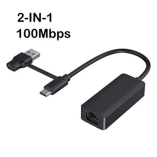 Adaptateur Ethernet USB Type C,1000Mbps,USB 3.0,RJ45,Carte Rseau pour MacPle,PC,Windows,XP,7,8,10,Android,Cble Internet Lan - Type 100Mbps 2-in-1