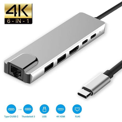 Adaptateur HDMI type-c 6-en-1 avec alimentation PD USB-C 87W,