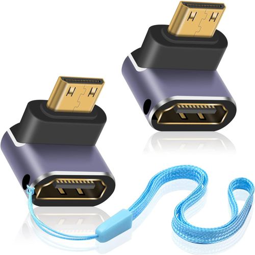 Adaptateur HDMI vers Mini HDMI 8K (2 Pack),Down Angle mini HDMI mle vers HDMI femelle supporte 8K@60Hz, 48Gbps, pour Raspberry Pi Zero, camras, HDTVs, portables et tablettes.[V915]