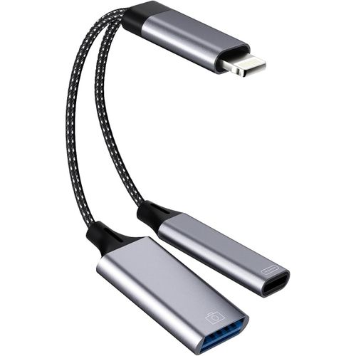 Adaptateur Lightning USB 3.0 Cble OTG Pour Apple iPhone iPad (2 en 1) Camra Cl Lecteur Cartes Souris Clavier Tlphone Lecteur Carte Jack Tlphone Mobile Cls Camra Port Transfert IP USB