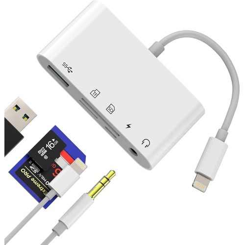 Adaptateur Lightning Usb 3.0 Jack 3.5Mm Lecteur De Carte Sd Micro Sd Pour Apple Iphone Ipad Card Reader Cble Otg Cl Mmoire Appareil Photo Numrique Camra Tf Port Adaptateur Cam[MEM6170360]