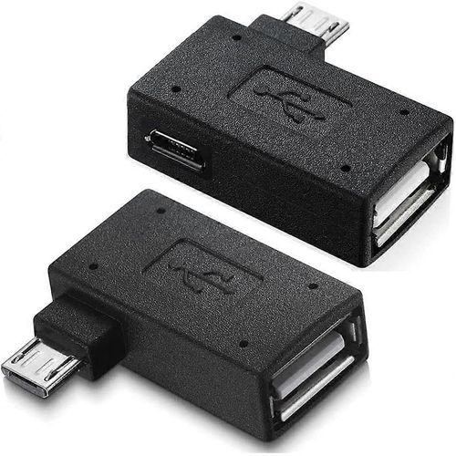 Adaptateur micro USB OTG avec port de charge USB, angle gauche et angle droit  90 degrs, pour tlphone ou tablette Android avec interface Micro5p - Paquet de 2
