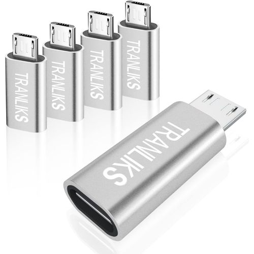Adaptateur Micro USB vers USB C, (Lot de 5) Adaptateur USB Type C Femelle vers Micro USB Male Connecteur Support Charge&Sync - Argent