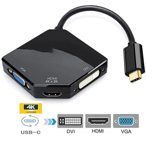 Adaptateur multiport, cable usb-c Type C 3.1 (compatible Thunderbolt) vers Hdmi Dvi Vga 4 K, convertisseur d'adaptateur de cable pour nouveau Macbook Pro