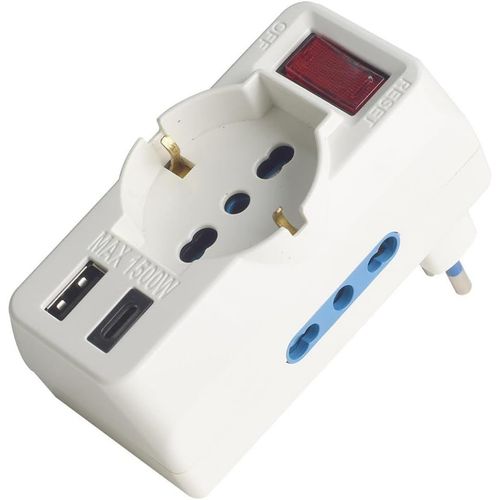 Adaptateur multiprises Prise Petite 10 A  90  conomise de l'espace,2 Prises bipas 10 A/16 A + 1 Prise Universelle + 1 USB A + C 5 V,avec Interrupteur de scurit (10 adaptateurs 5 en 1).[Y1073]