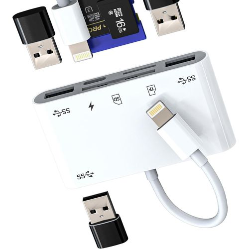Adaptateur Otg Pour Iphone(6en1)Pour Apple Chargeur Lightning Jack Cble Vers Usb Mmoire Externes Lecteur Carte Sd Tf Ipad Appareil Photo Memoire Card Micro Camra Reader 14 13 12 11promax Accessoire