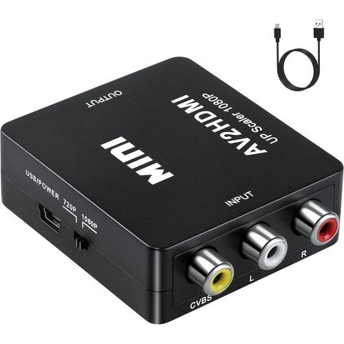 Adaptateur RCA vers HDMI, convertisseur audio et vido AV vers HDMI prenant en charge 1080P avec cordon d'alimentation USB pour PS2 Gamecube VHS camra ordinateur portable DVD STB