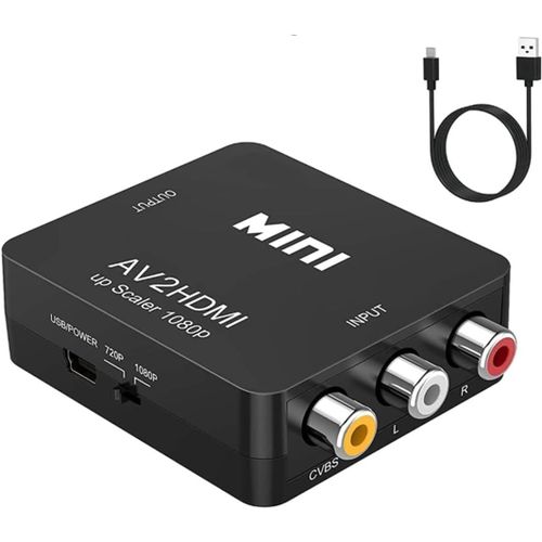 Adaptateur Rca Vers Hdmi, Convertisseur Av Vers Hdmi, 1080P Mini Rca Composite Cvbs Video Audio Converter Adaptateur Prenant En Charge Pal/Ntsc Pour Tv/Pc/Ps2/Ps3/Stb/Xbox Vhs/Vcr/[VIT690004]
