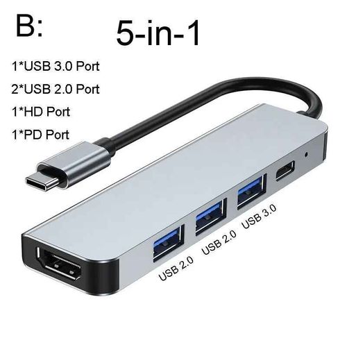 Adaptateur Thunderbolt 3 USB Type C Hub compatible HDMI 4K prise en charge Samsung Dex mode USB-C Dock avec PD pour MacBook Pro/Air 2021 - Type 5 IN 1 HUB