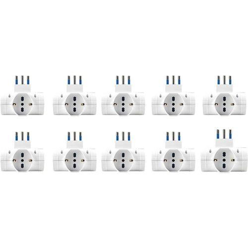 Adaptateur Triple Multi-Prises Avec Interrupteur, Fiche Petit 10 A, 3 Prises Universelles 10 A/16 A Schuko/Bipasso, Fiche 90 , paisseur 6,8 Cm (10 Pices)