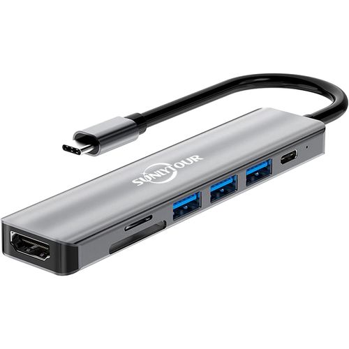 Adaptateur USB 7-en-1 USB C,4K HDMI Type-C Station d'accueil USB 3.0 Convertisseur Multifonctionnel, Compatible avec Apple Computer, Apple Mac Book, Xiaomi Laptop, etc. (XY7)
