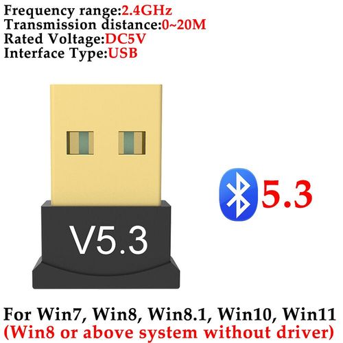Adaptateur USB Bluetooth 5.3/5.1/5.0,dongle sans fil,compatible avec ordinateur portable Windows 11/10/8.1,transmetteur audio - Type BT 5.3